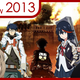 (Left to Right) Kotori Minami (Love Live! School Idol Project), Shiroe (Log Horizon), Colossal Titan (Attack on Titan), Eren Yeager (Attack on Titan), Ryuko Matoi (Kill la Kill), Hajime Ichinose (Gatchaman Crowds)